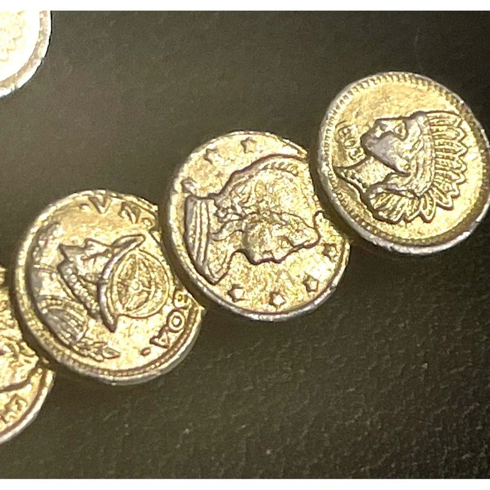 Vintage Coin Hair Clips Bobby Pin Set‎ of 2 Gold Tone Medallion Roman Jewelry